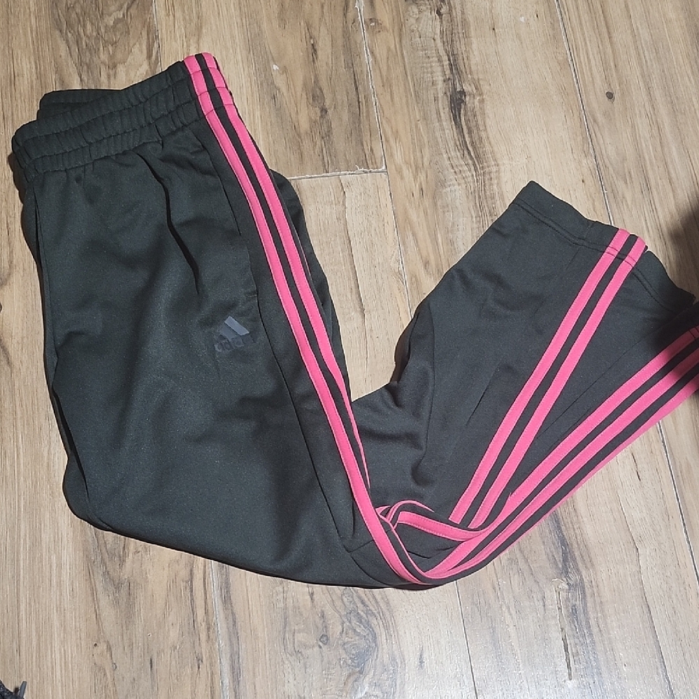 Adidas Women's Joggers in Black with Pink Stripes